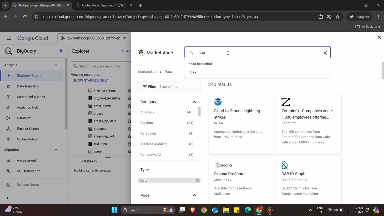 Unit 1 - Lab 1 - Navigate BigQuery - Google Cloud Data Analytics