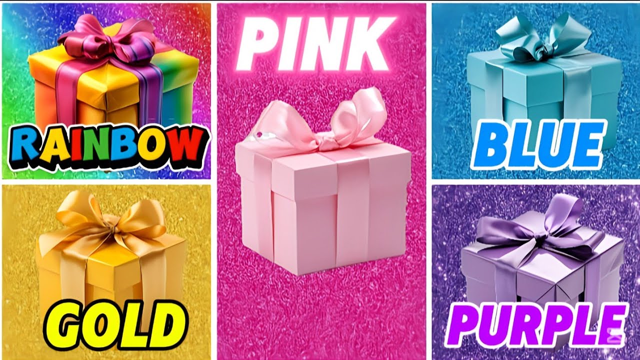 Coose your gift 🎁🤮🤑🥰|| 5 gift box challenge|| Pink, Gold, Purple, Blue & Rainbow 💙💛💖💜🌈#quiz