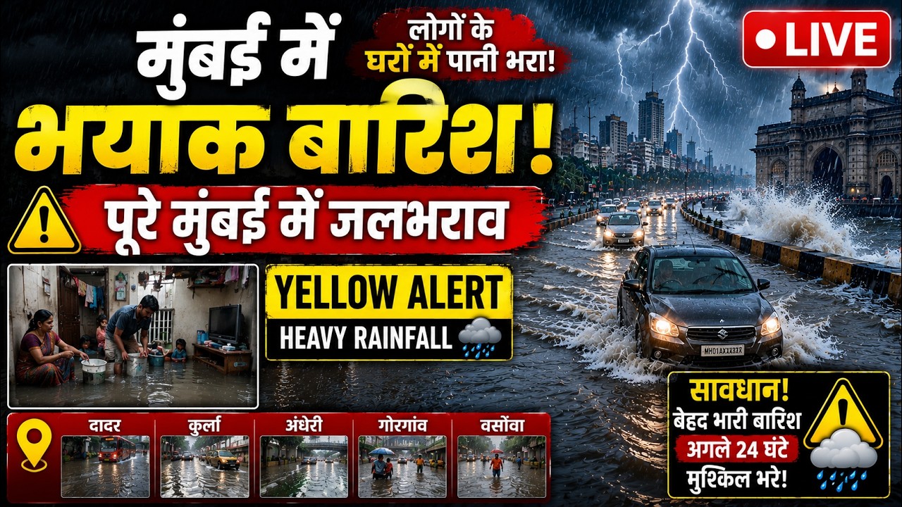 🚨 Mumbai Rain LIVE: लोगों के घरों में घुसा पानी 😱 | Yellow Alert | Heavy Rainfall | Breaking News