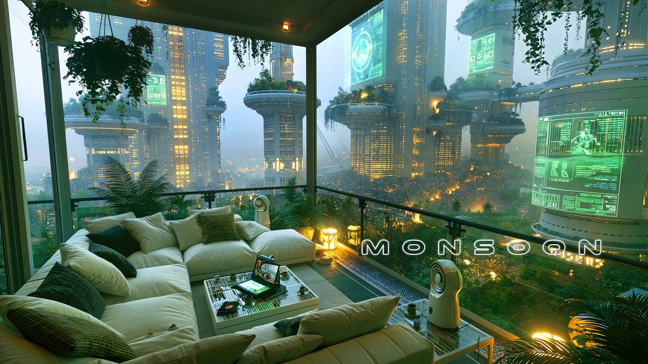 Monsoon (feat. Focus Soundscapes) - Solarpunk Ambient Music for Cozy Stormy Days