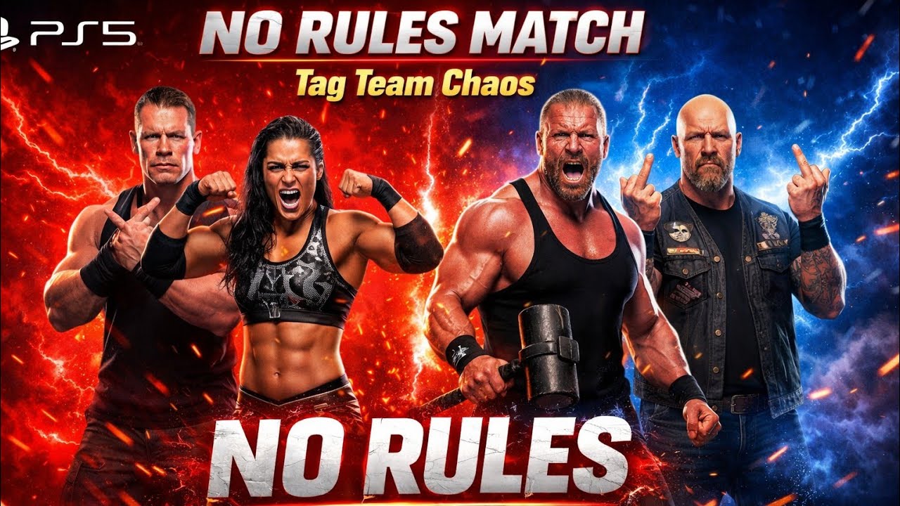 WWE 2K25 PS5 – John Cena & Rhea Ripley vs Triple H & Stone Cold | Brutal Tag Team Match Gameplay