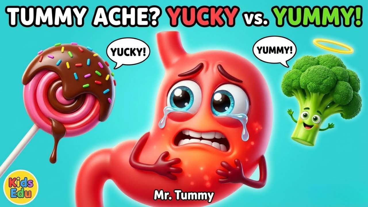 Yummy or Yucky 🥦🍭 The Tummy Ache Song (Healthy Food Game)
