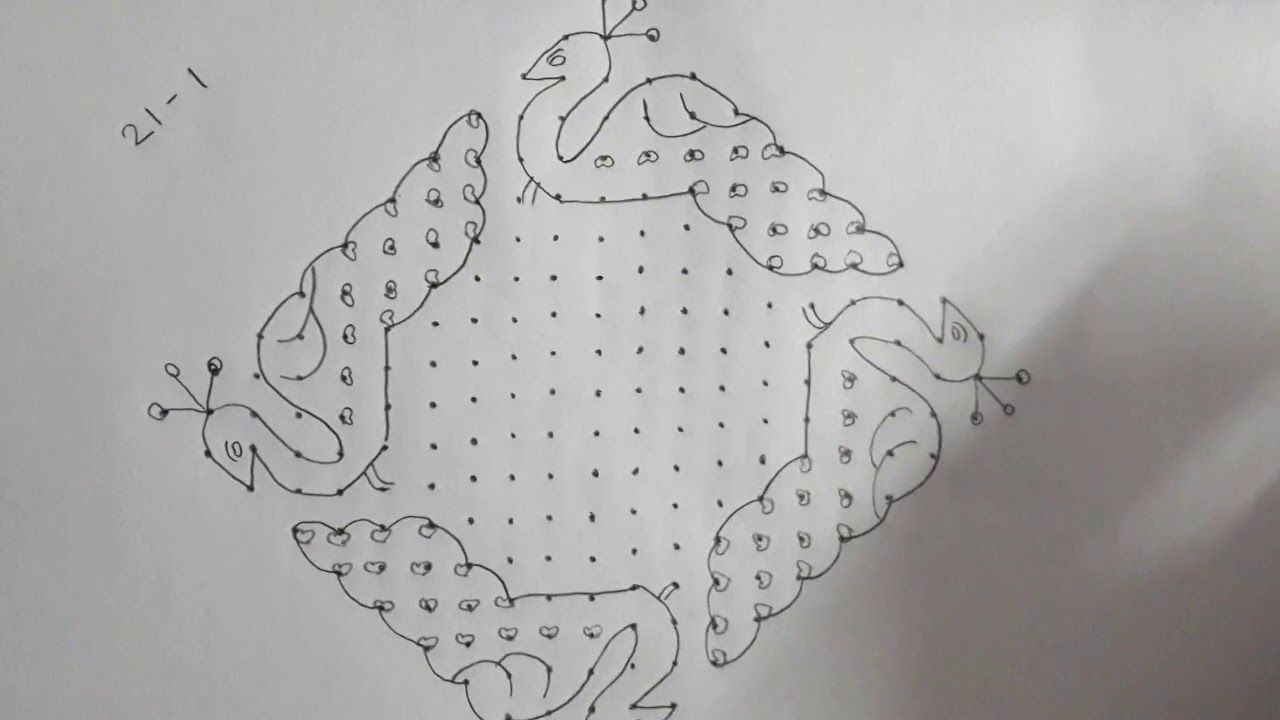 21-1 dots simple and easy big sankranthi peacock rangoli || pongal kolam