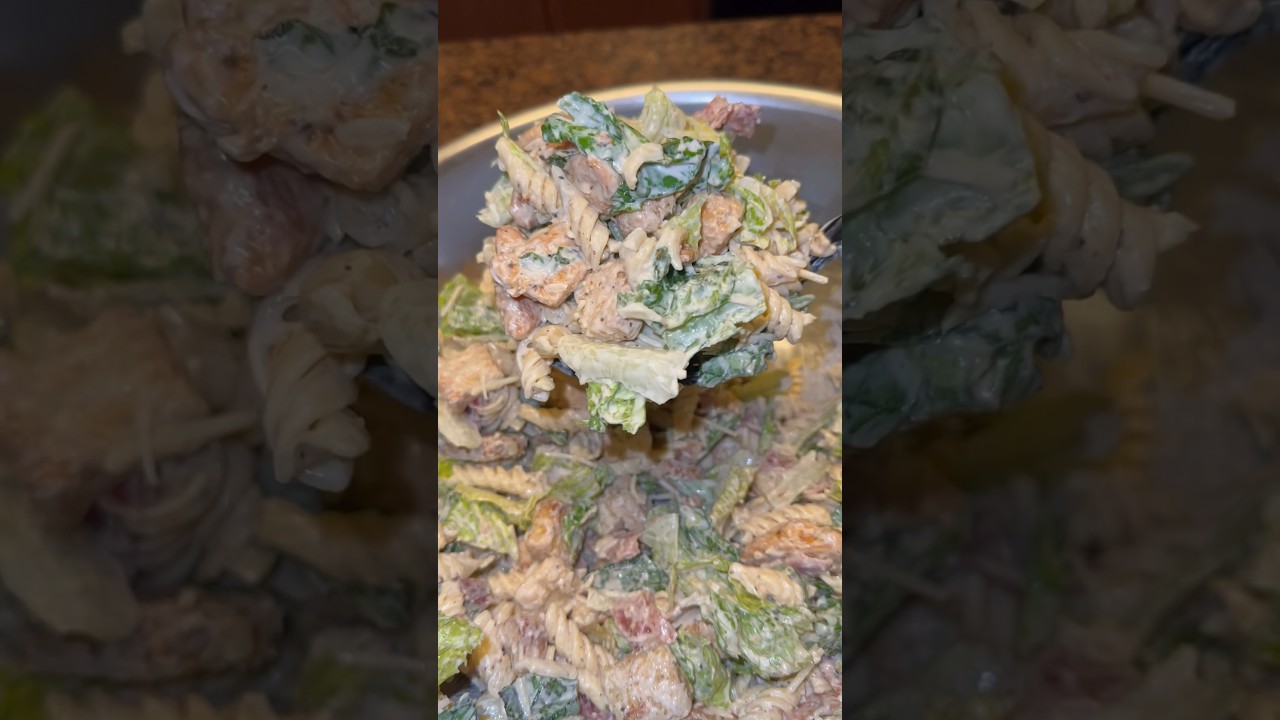 Салат с макаронами Цезарь с курицей 🥗 #пасталовер #пастарецепт #салат цезарь #рецептсалата