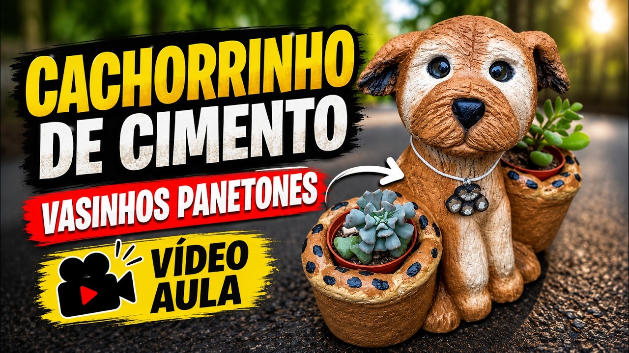 COMO FAZER CACHORRINHO com VASINHOS DE CIMENTO - RECICLANDO GARRAFA DE VIDRO