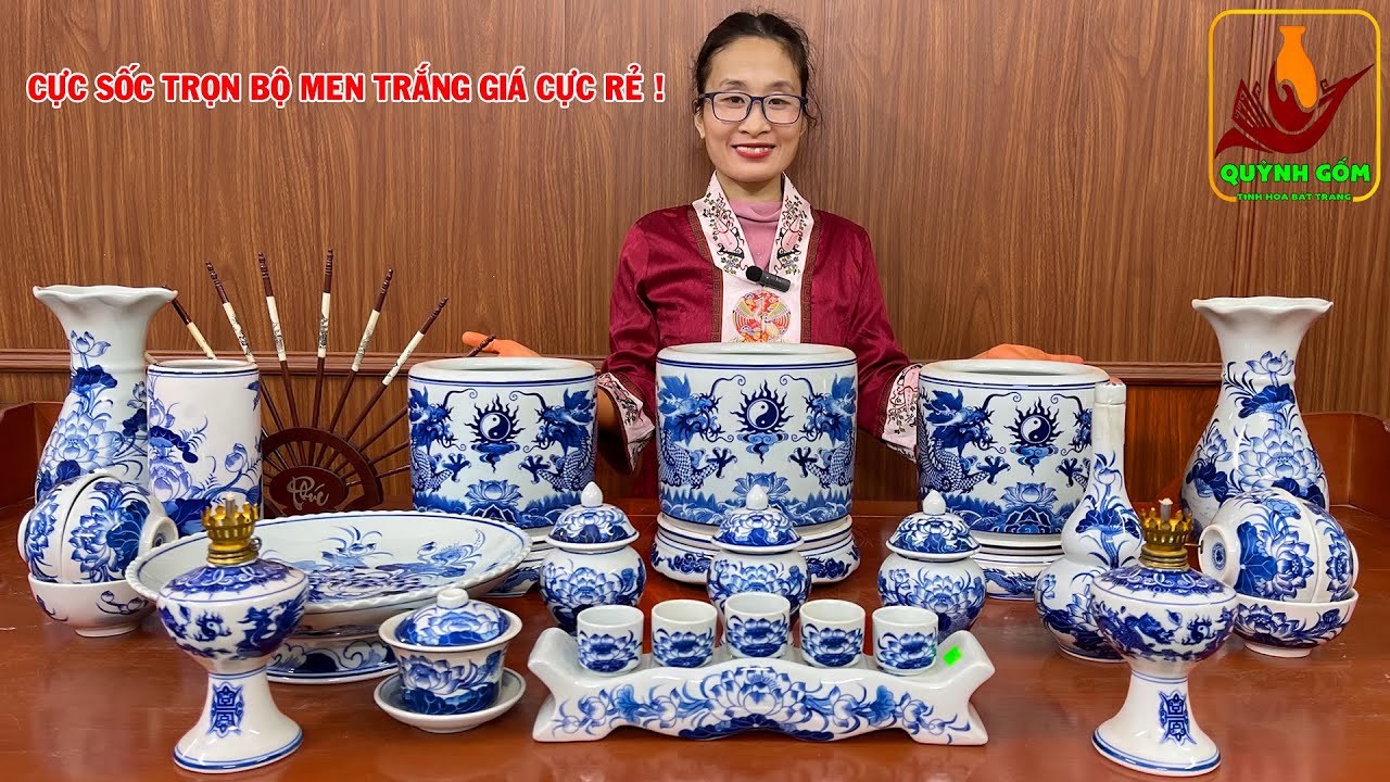 Sững Sờ Vẻ Đẹp Tuyệt Phẩm Bộ Đồ Thờ Gốm Sứ Bát Tràng: Khám Phá Bộ Đồ Thờ Men Trắng Khử Vẽ Kỹ