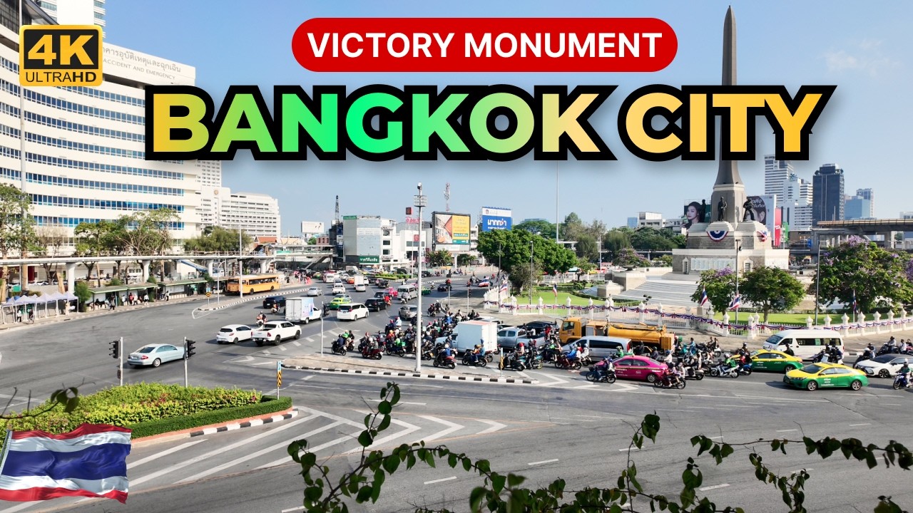 [4K HDR] Victory Monument Bangkok Busy Streets Tour