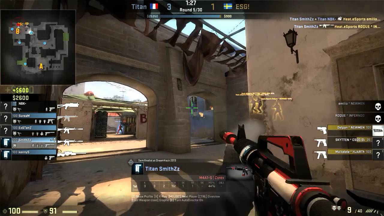CSGO demo SmithZz 4killls vs ESG mirage Gfinity 3