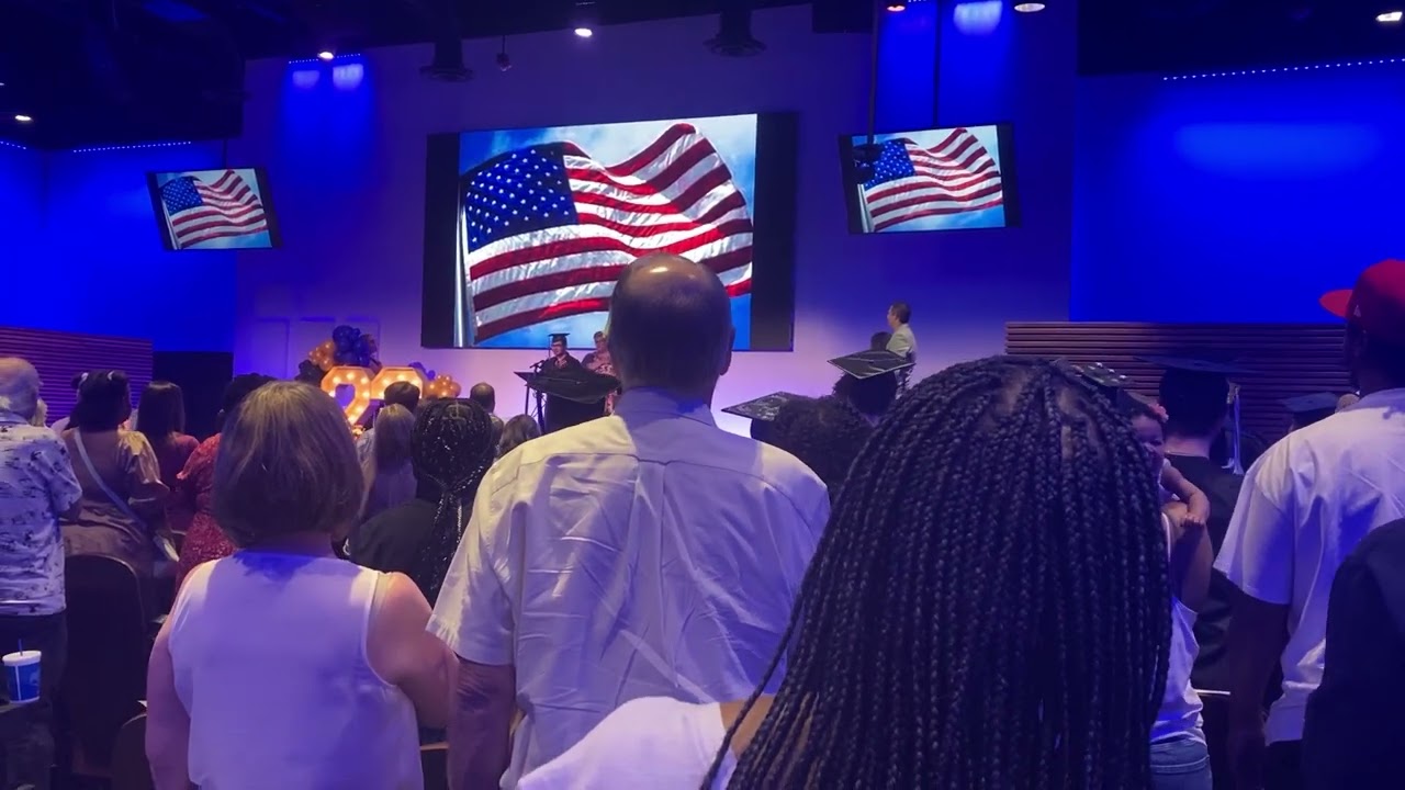 Pledge of allegiance & national anthem of USA at the life community church, 2023 graduation