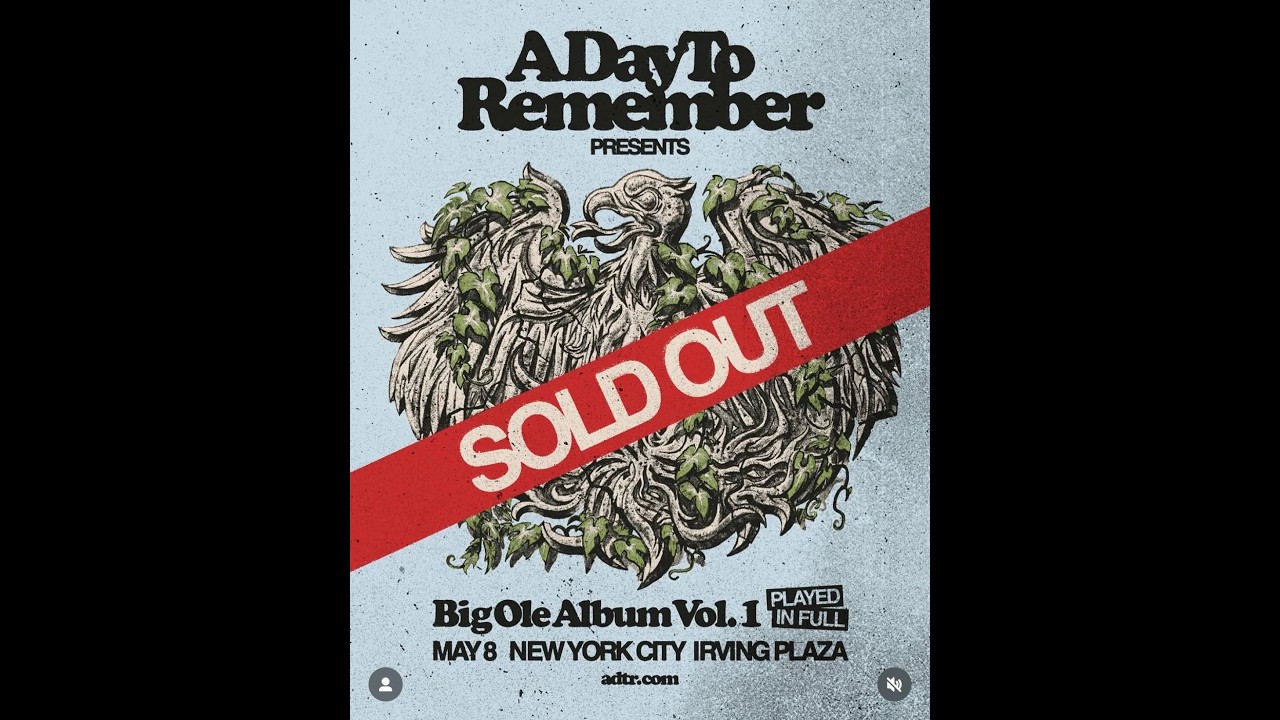 A Day To Remember - Big Ole Album Vol. 1 NYC Irving Plaza 05/08/2025