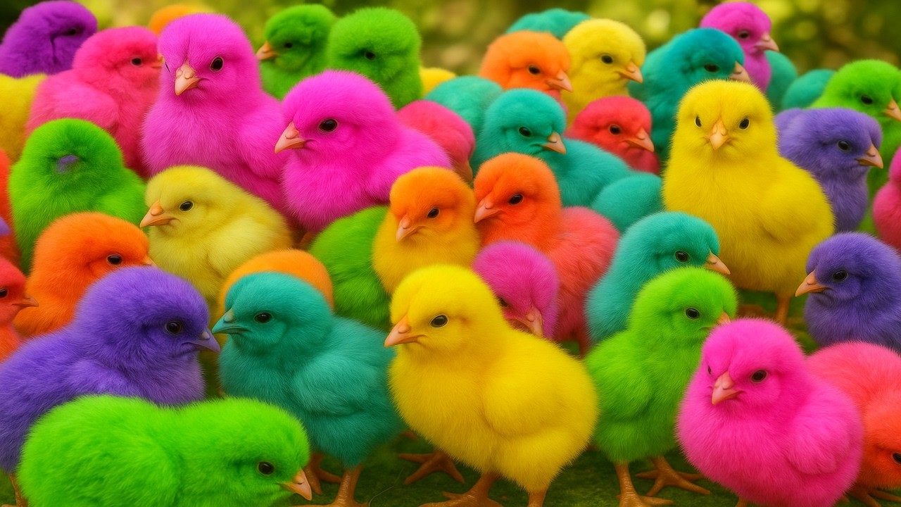 Ayam Lucu, ayam warna warni, ayam rainbow, kelinci lucu, bebek lucu, ikan koi, Hewan Lucu