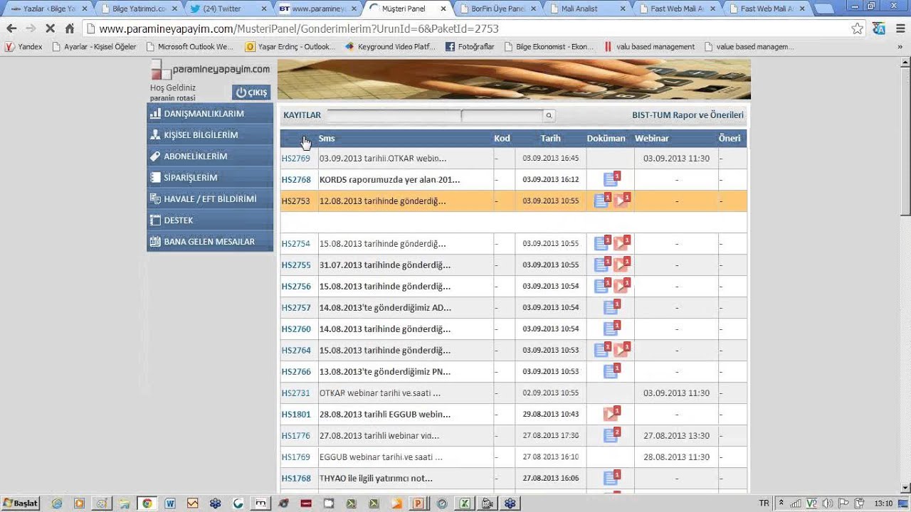 8 Eylül 2013- Borsa'nın ve Hisselerin Analizi