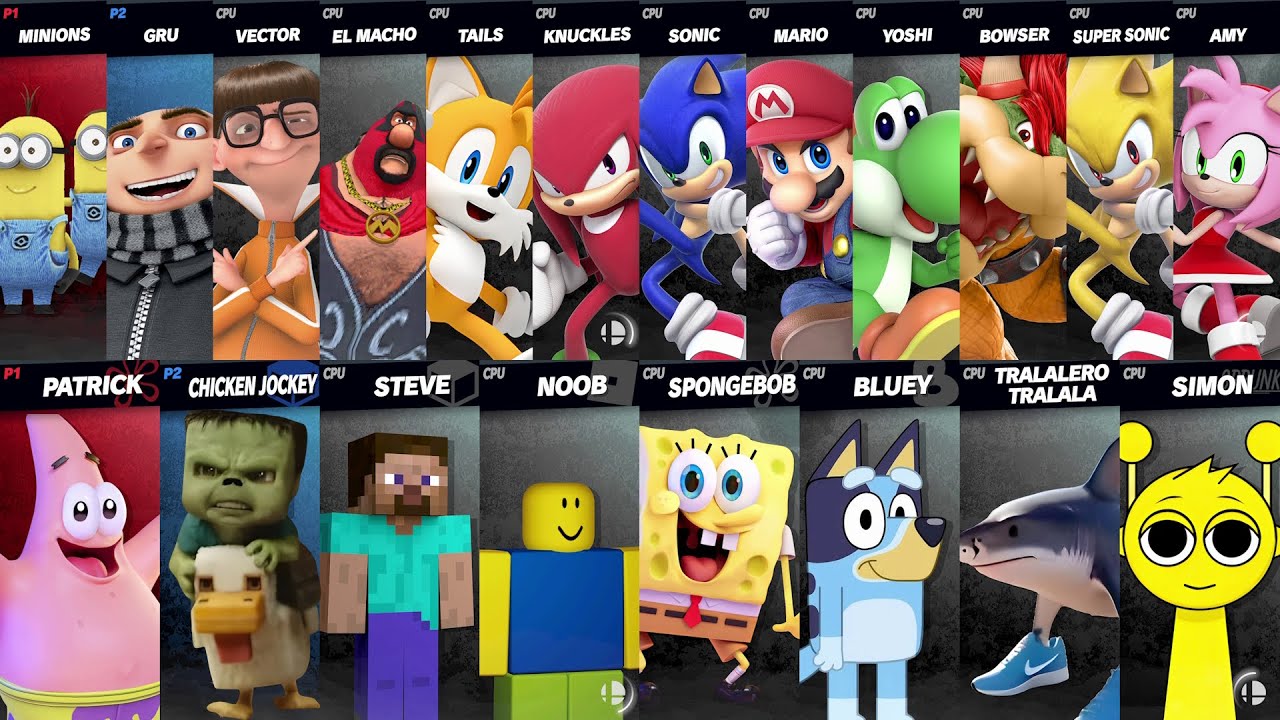 Sonic vs Mario vs Bowser vs Tralalero Tralala vs Minecraft vs Roblox | Super Smash Bros Ultimate