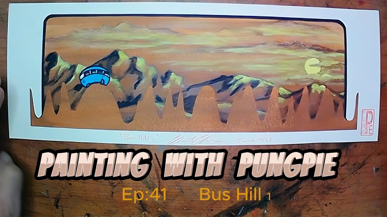 Vw Bus Hill camping adventure art