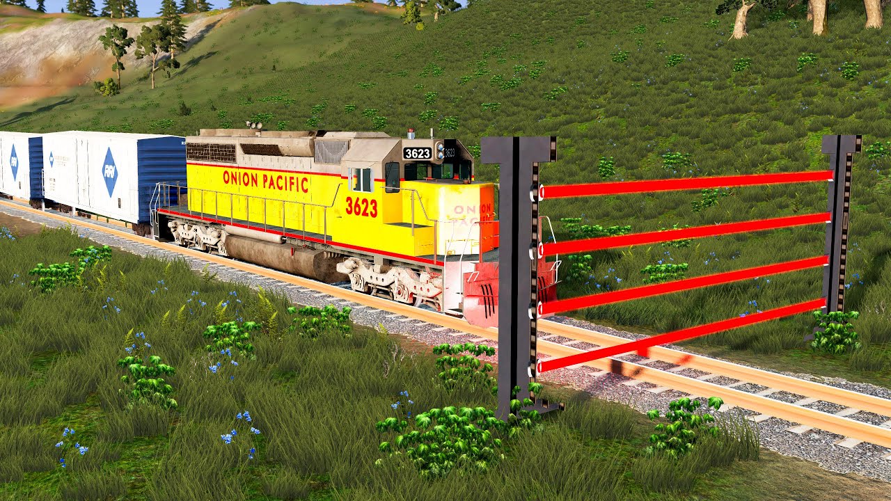 Trains vs Laser Gate - BeamNG.Drive