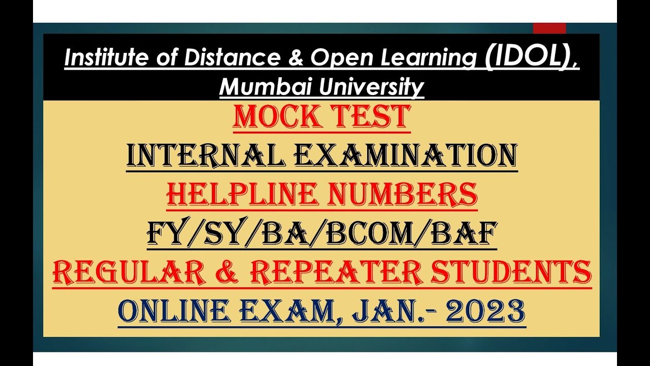IDOL | Mock test | Helpline numbers | Internal Online Examination | January 2023