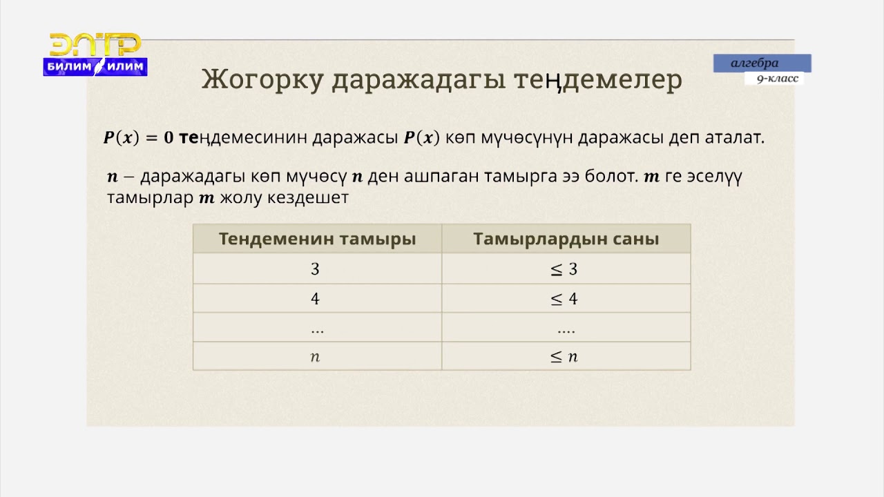 9-класс | Алгебра |  Бир өзгөрмөлүү теңдемелер