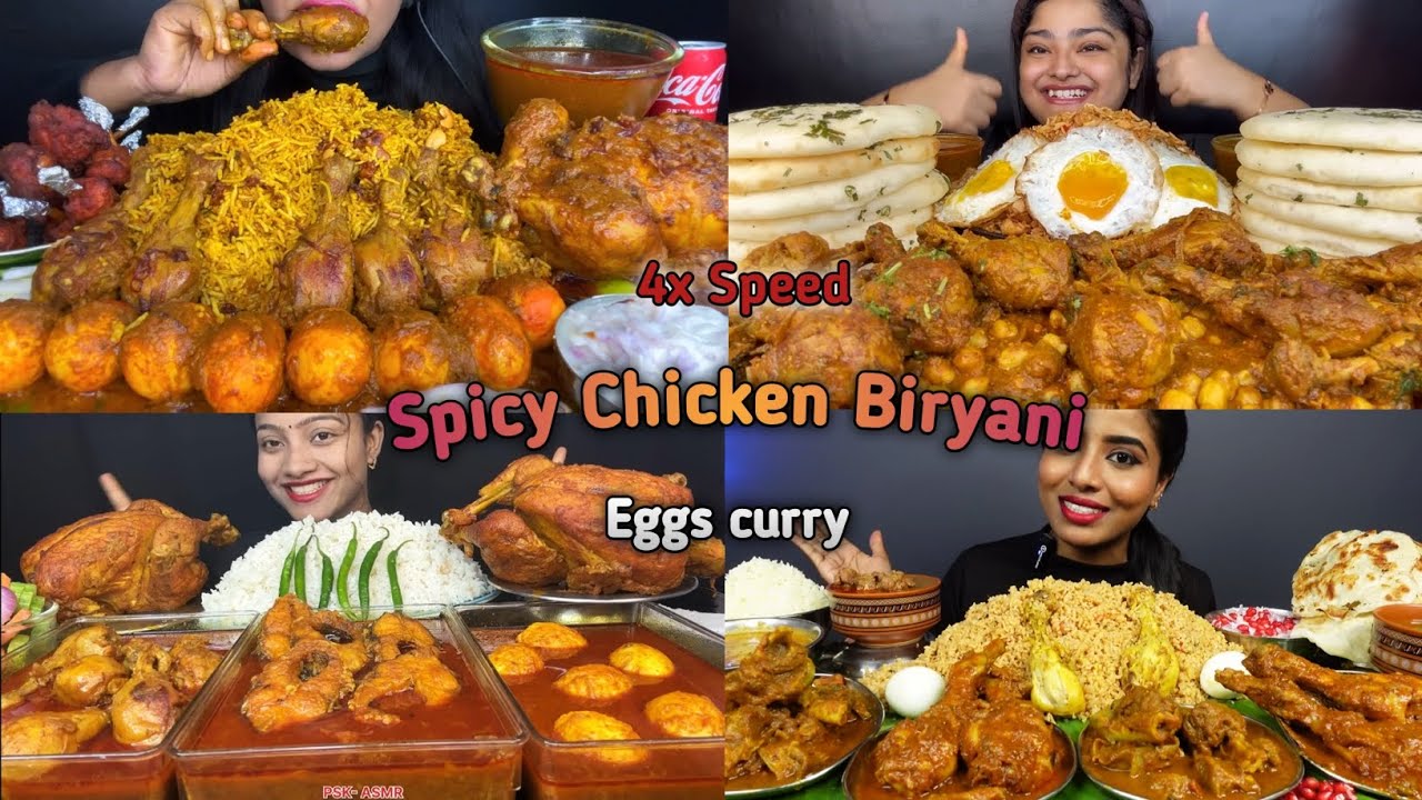 ASMR:Eating Spicy Chicken Biryani leg🍗🤤desi eggs curry, fry eggs kulche, fish curry, eating, mukbang