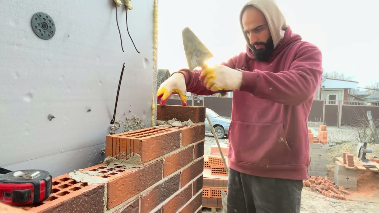 кладка облицовки белым швом#construction #рекомендации #каменщик 