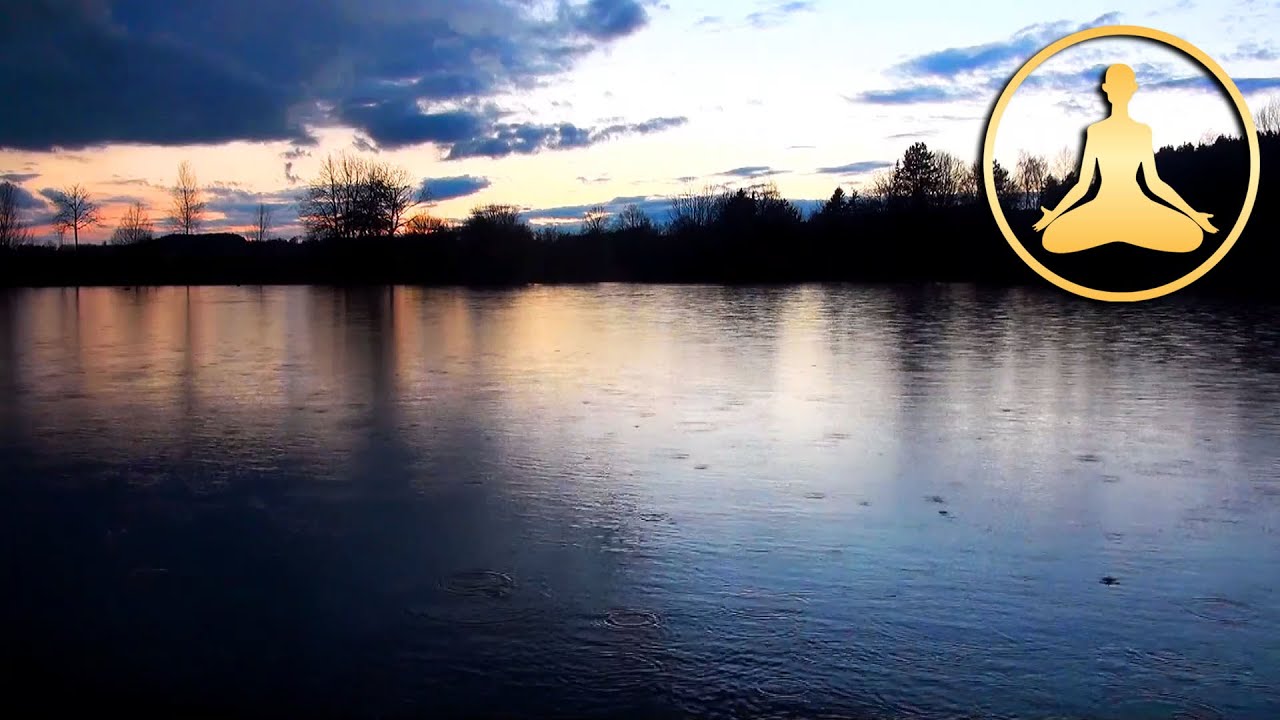 relaxing rain on a sunset lake (pure nature sounds and birds) - FULL HD 1080p