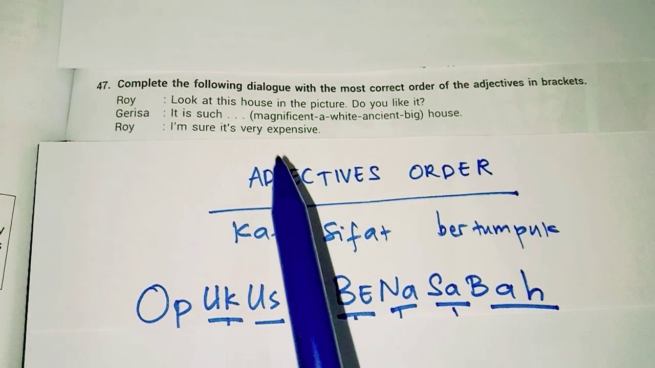 cara cepat ngerjain soal tentang Adjectives Order
