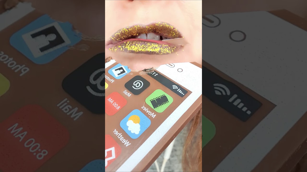 ASMR Eating a Edible Chocolate IPhone Close Up Mouth Sounds #shorts