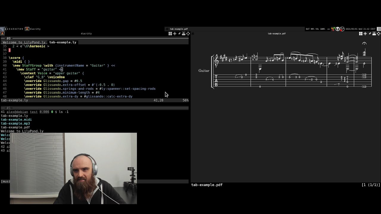 LilyPond + Neovim + zathura: write music in a plain text editor (autocompile + playback)