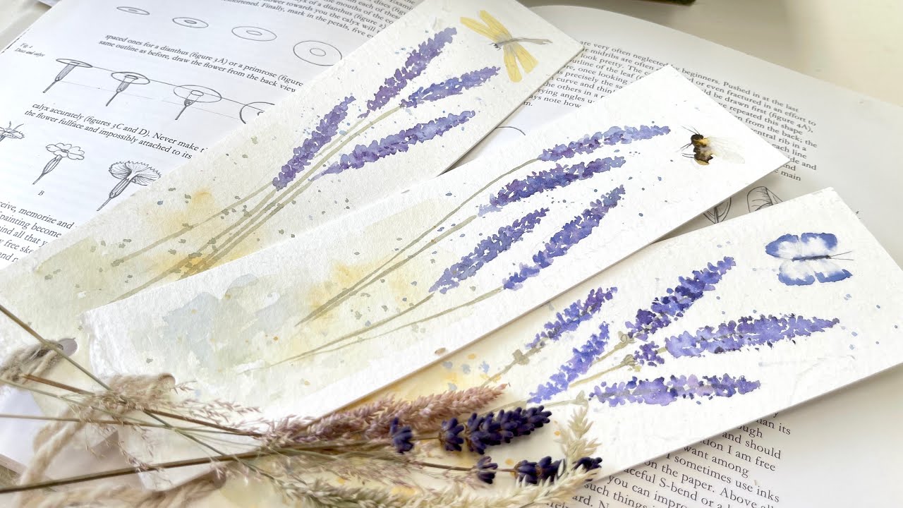 How to Paint 3 Simple Lavender Bookmarks for Beginners - Easy Watercolor Bookmarks