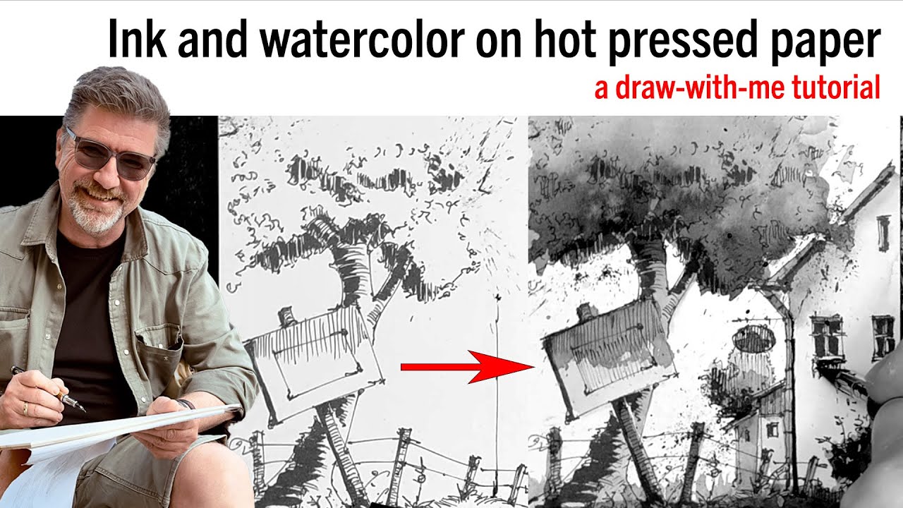 Draw with me: Ink, Watercolor on hot pressed paper