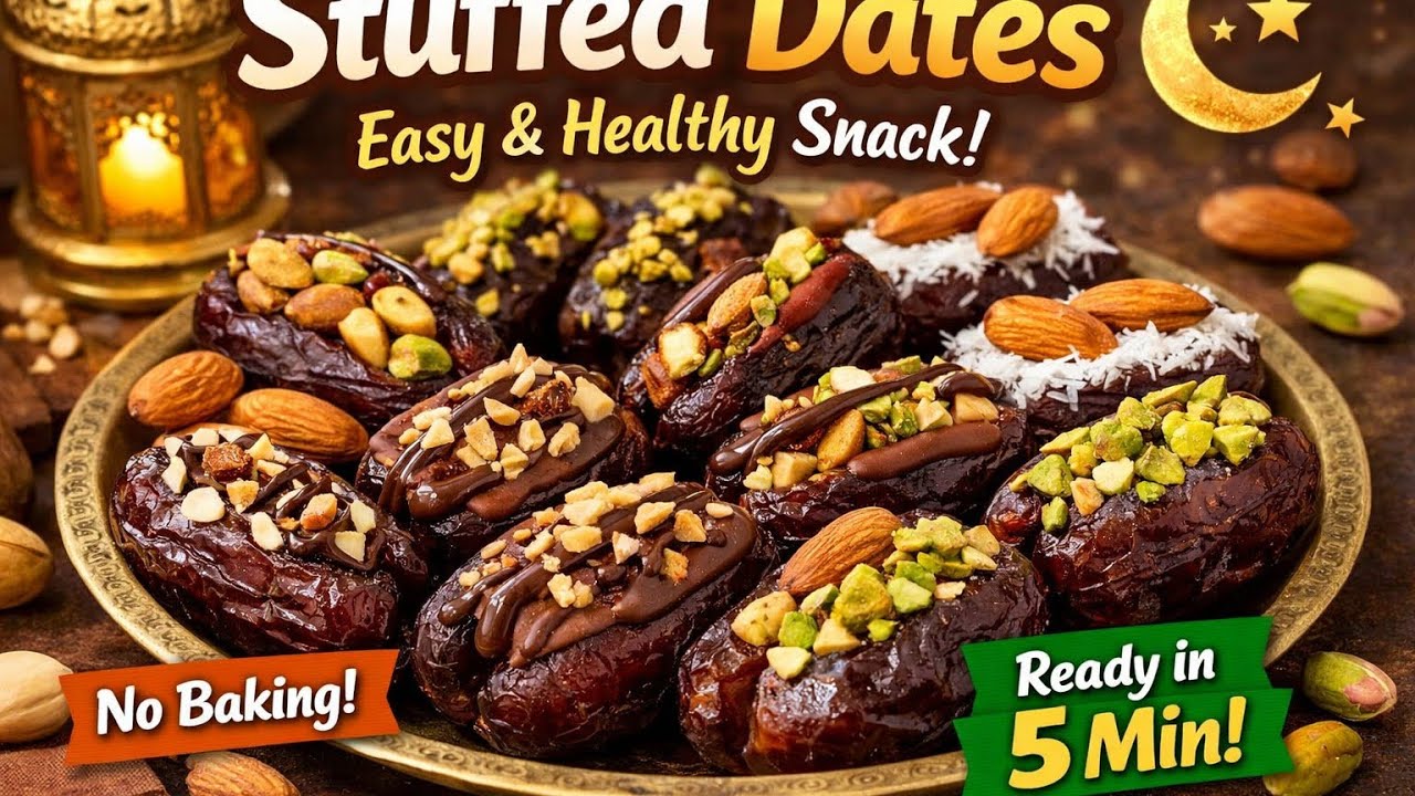 Dry Fruit Stuffed Dates Recipe ,5 Minutes Stuffed Dates for Ramadan Sweet & Healthy Stuffed Dates 