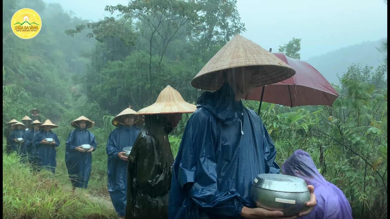 Xúc Động Hình Ảnh Chư Tăng Chùa Ba Vàng Chân Trần Đội Mưa Khất Thực