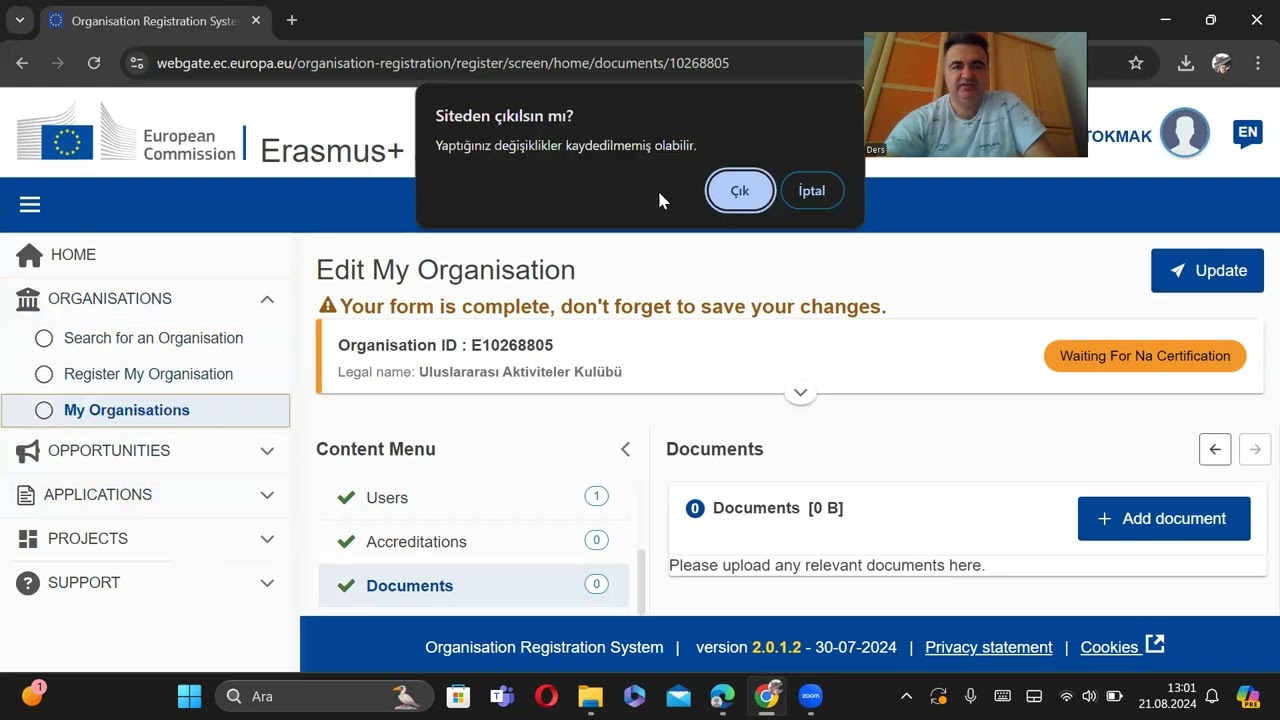 Erasmus Projeleri İçin WEBGATE e Kurum Kaydedilmesi ve İlk Başvurunun Yapılması