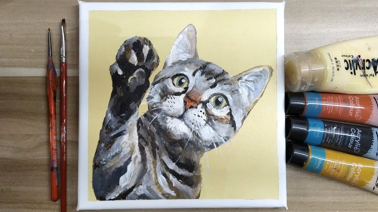 Acrylic painting / How to paint a cat /Easy painting Tutorial 