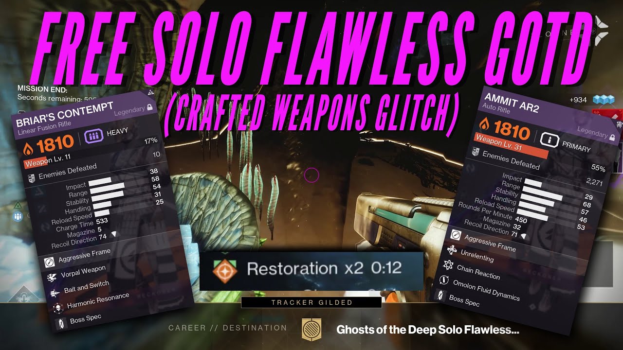 Destiny 2: Free Solo Flawless Ghosts of the Deep Dungeon (Crafted Weapons Glitch)