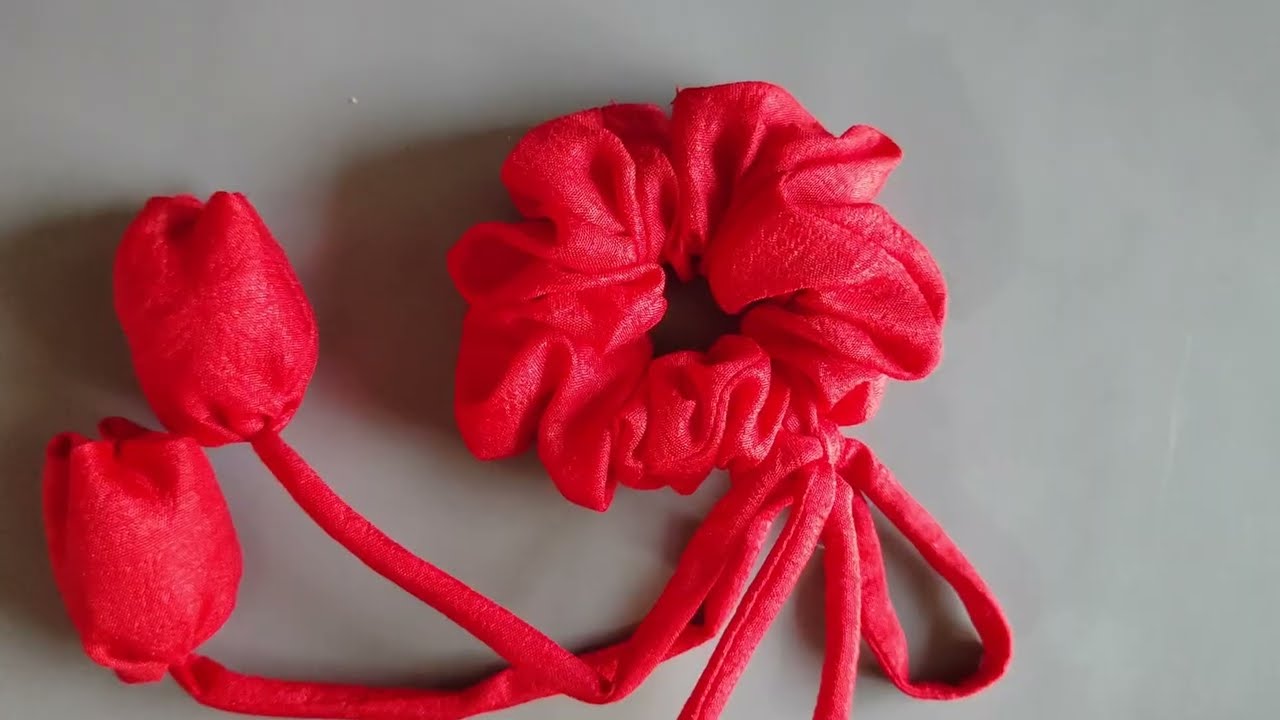 Make Tulip flowers design ❤️❤️❤️ DIY tulip flower scrunchies 🌹🌹 handmade scrunchies 