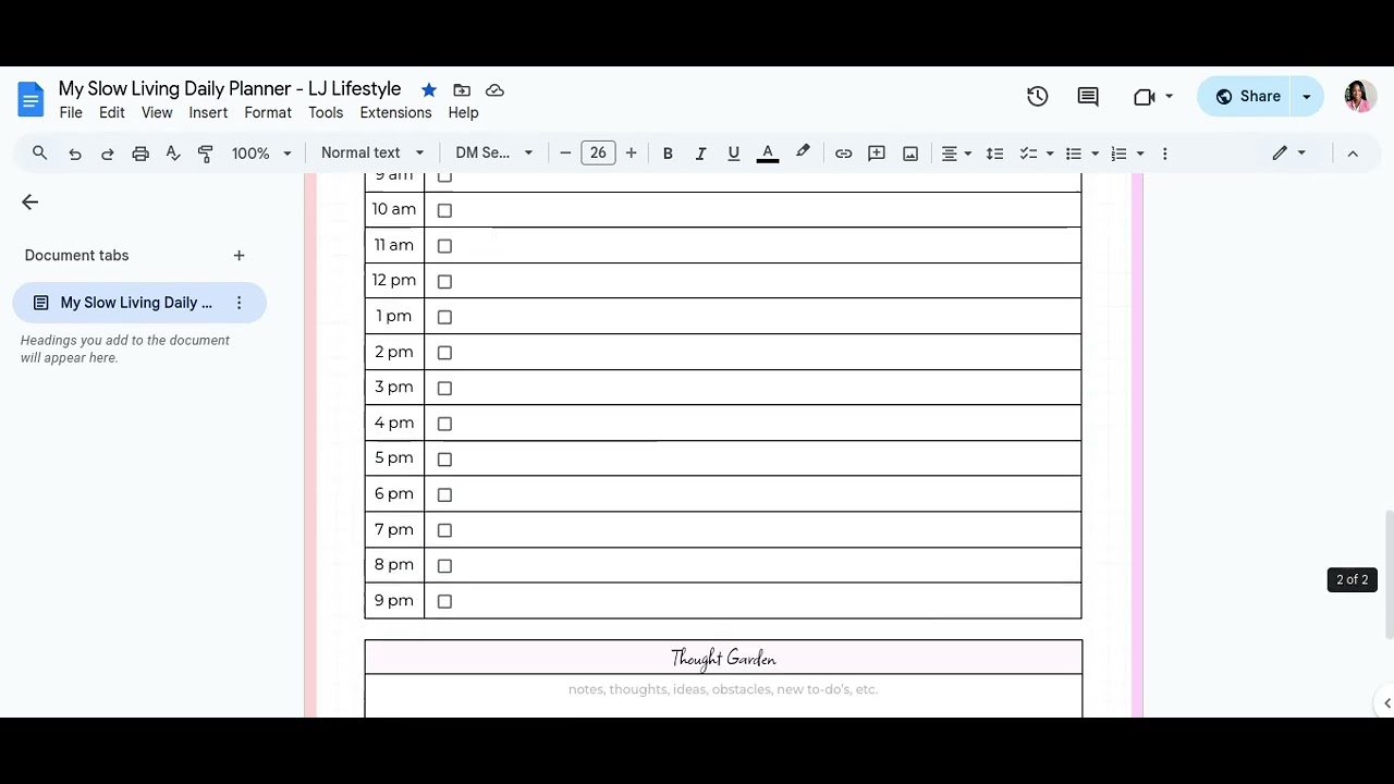 My Slow Living Planner Google DOCs