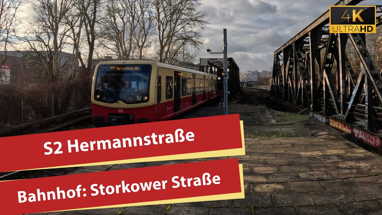 (4K) S2 Hermannstra&szlig;e am Bahnhof Storkower Stra&szlig;e