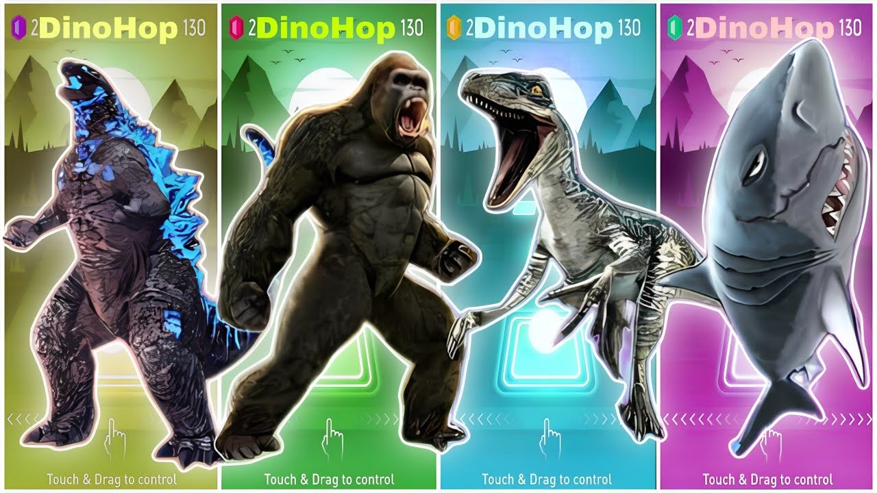 Jurassic World  Godzilla 🆚 King Kong 🆚 Dinosaurus 🆚Megalodon || Coffin Dance Song Tiles Hop EDM Rush