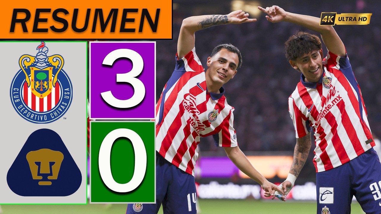 Chivas Guadalajara vs. Pumas UNAM 3-0 Resumen completo de goles - LIGA MX 2026 J8