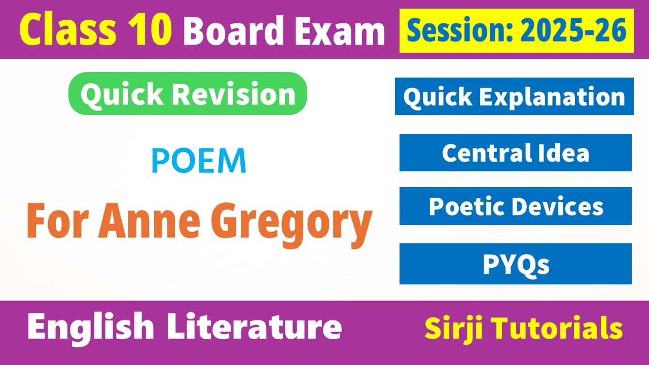 For Anne Gregory' Poem Class 10 Quick  Exam Days Revision 2026 - PYQs, CBQs,  Poetic Devices