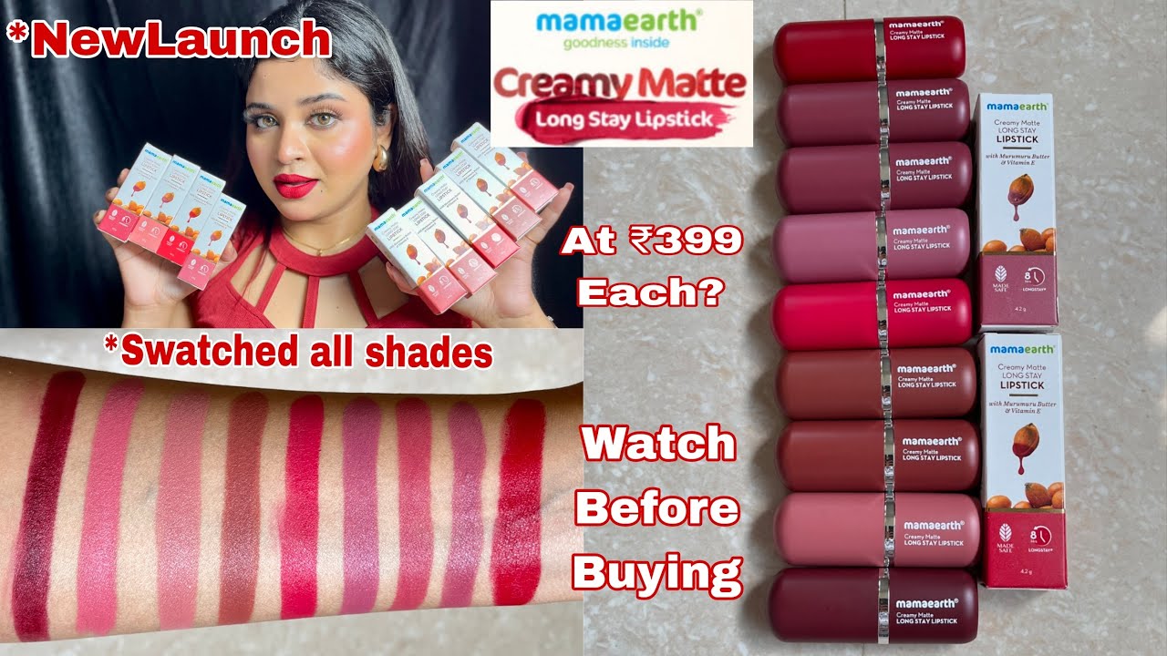 *NEW Mamaearth Creamy Matte Long Stay Lipstick Swatches & Honest Review || Swatched All Shades