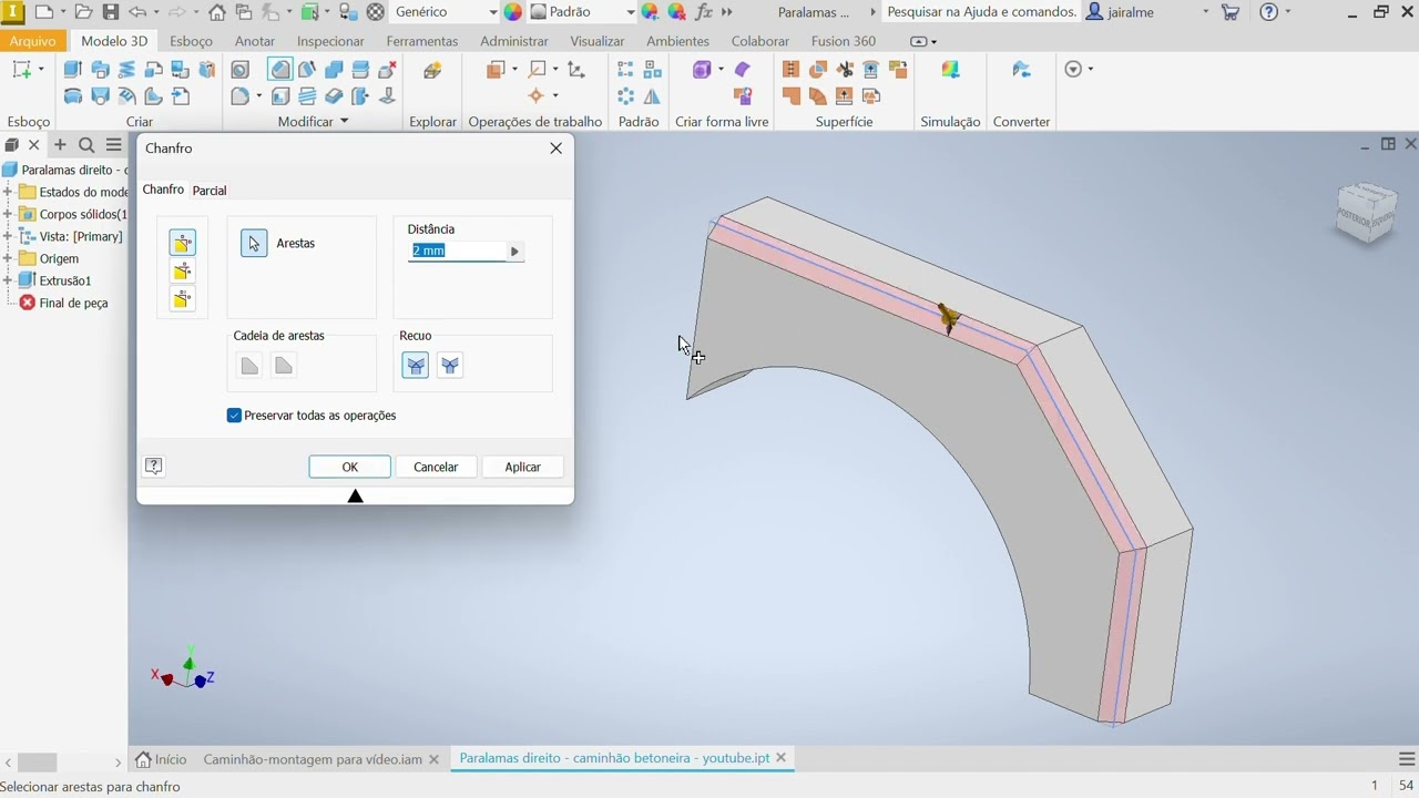 Peça 01 – Paralama Dianteiro (Dir. e Esq.) | Caminhão Betoneira em 3D | Inventor