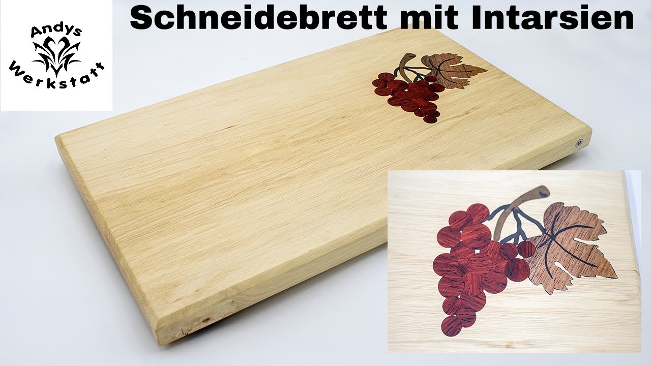 Schneidebrett / Cutting Board mit Weintrauben Intarsien ohne CNC