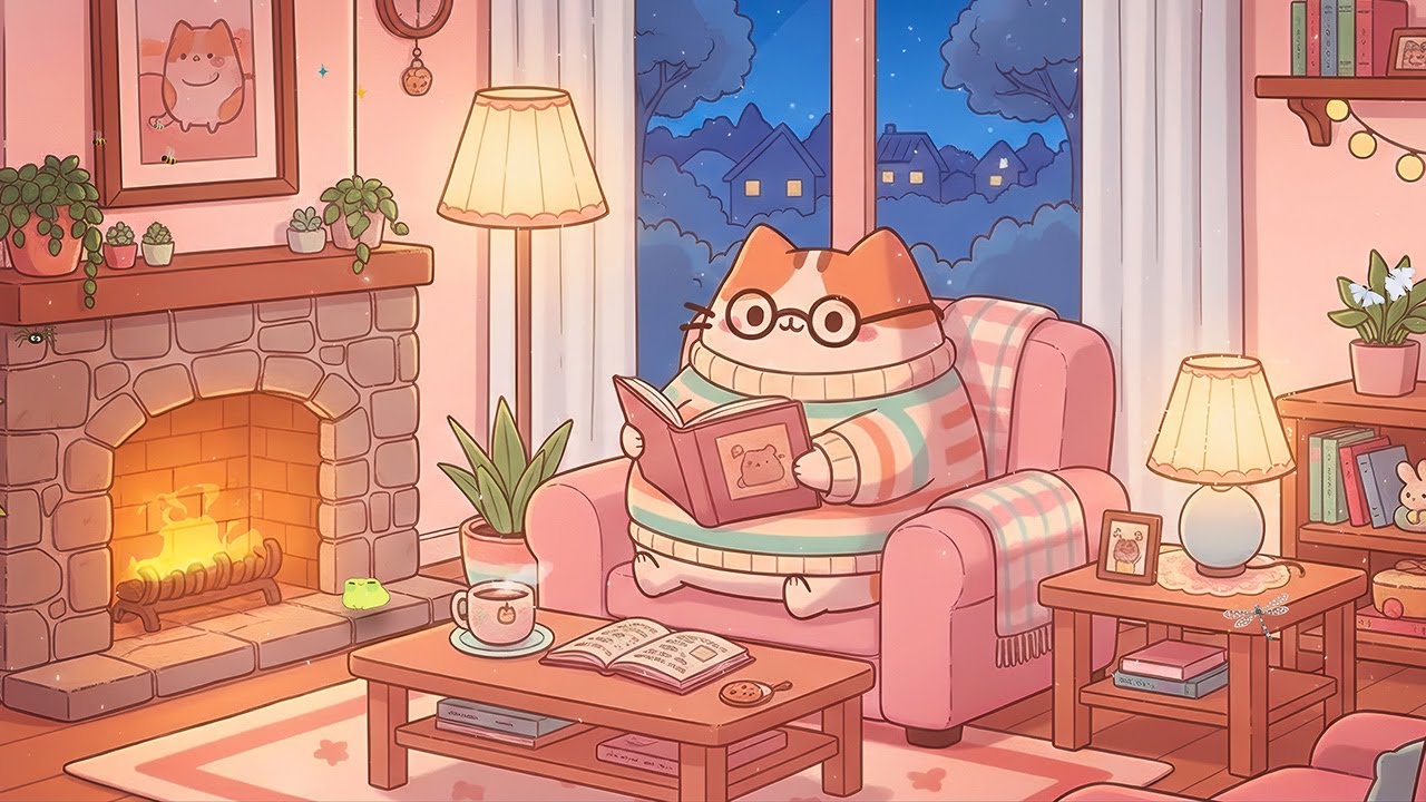 Mochi Cat’s Spring Fireplace Study 🔥 Lofi Cat Chill 🌸 Relaxing Lofi Music For Study