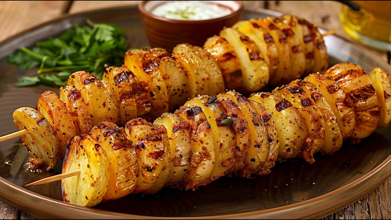 Wenn Sie 4 Kartoffeln haben, machen Sie dieses Rezept! Knusprige Spieß-Kartoffeln wie im Restaurant!