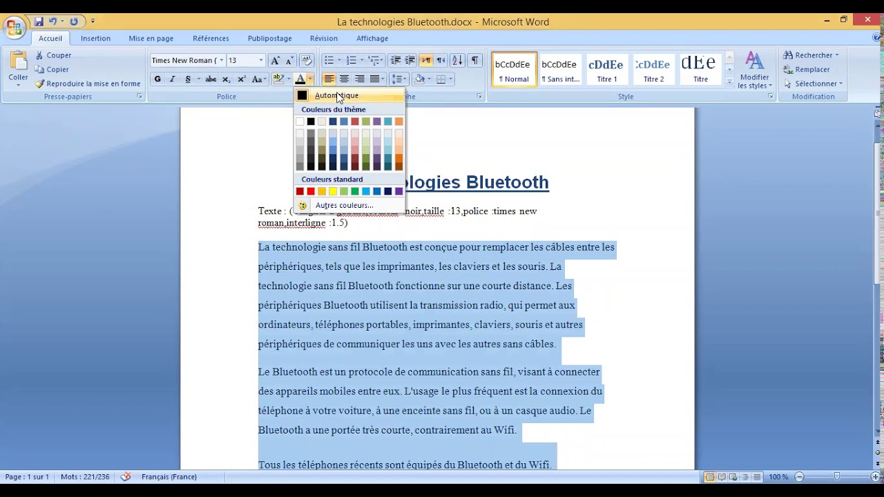 TP1: Traitement de texte Bac Lettre 2021