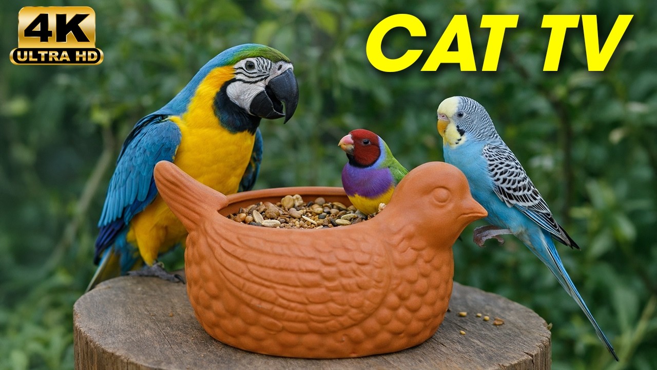 Cat TV 24h for Cats to Watch 🐦 Parrots & Budgies Bird Feeder 4K Ultra #Cattv24hours #Birdwatching4k