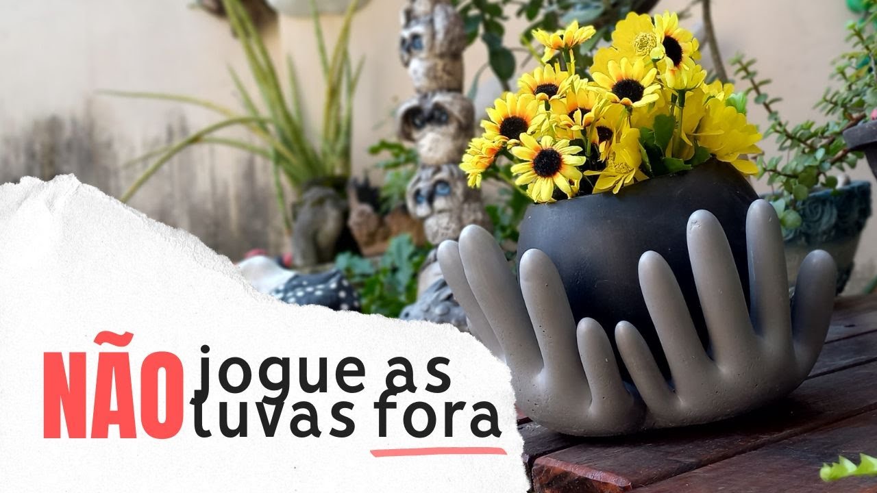 COMO FAZER COM LUVAS DESCARTAVEIS E CIMENTO -suporte para plantas feito com cimento