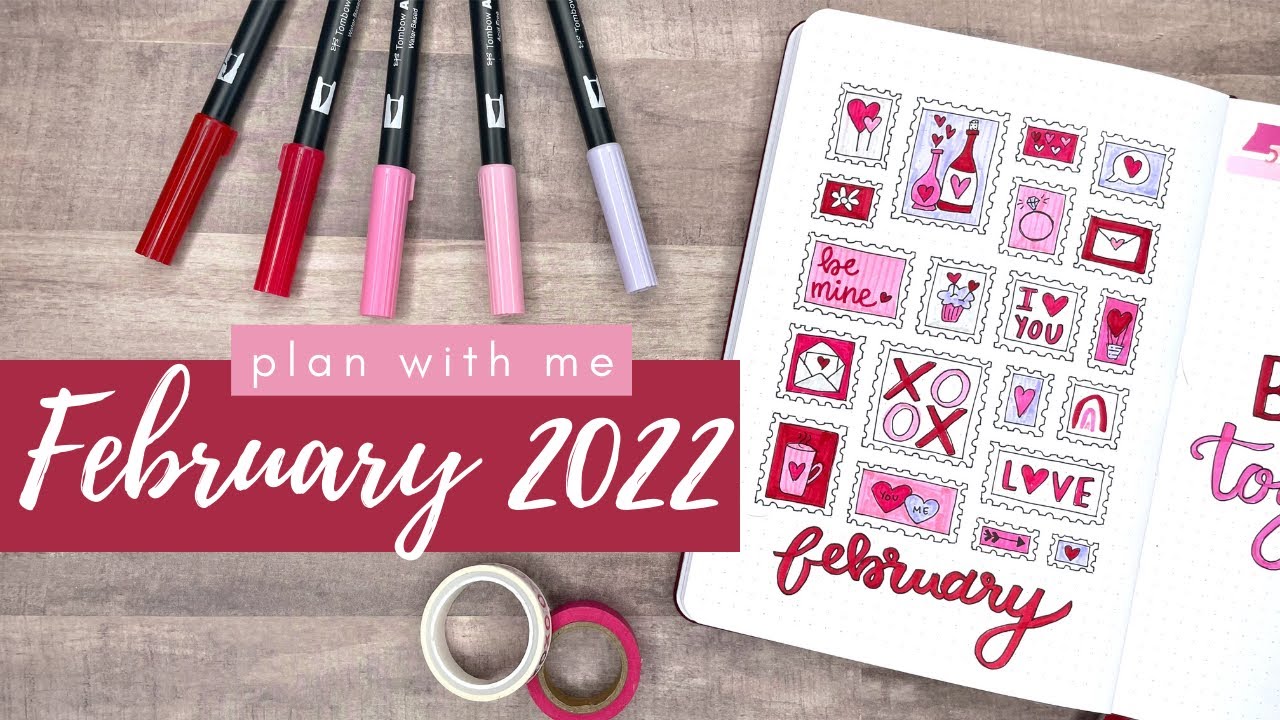 Plan With Me | February  2022 | Bullet Journal Setup | Archer & Olive | Tombow Dual Brush Pens