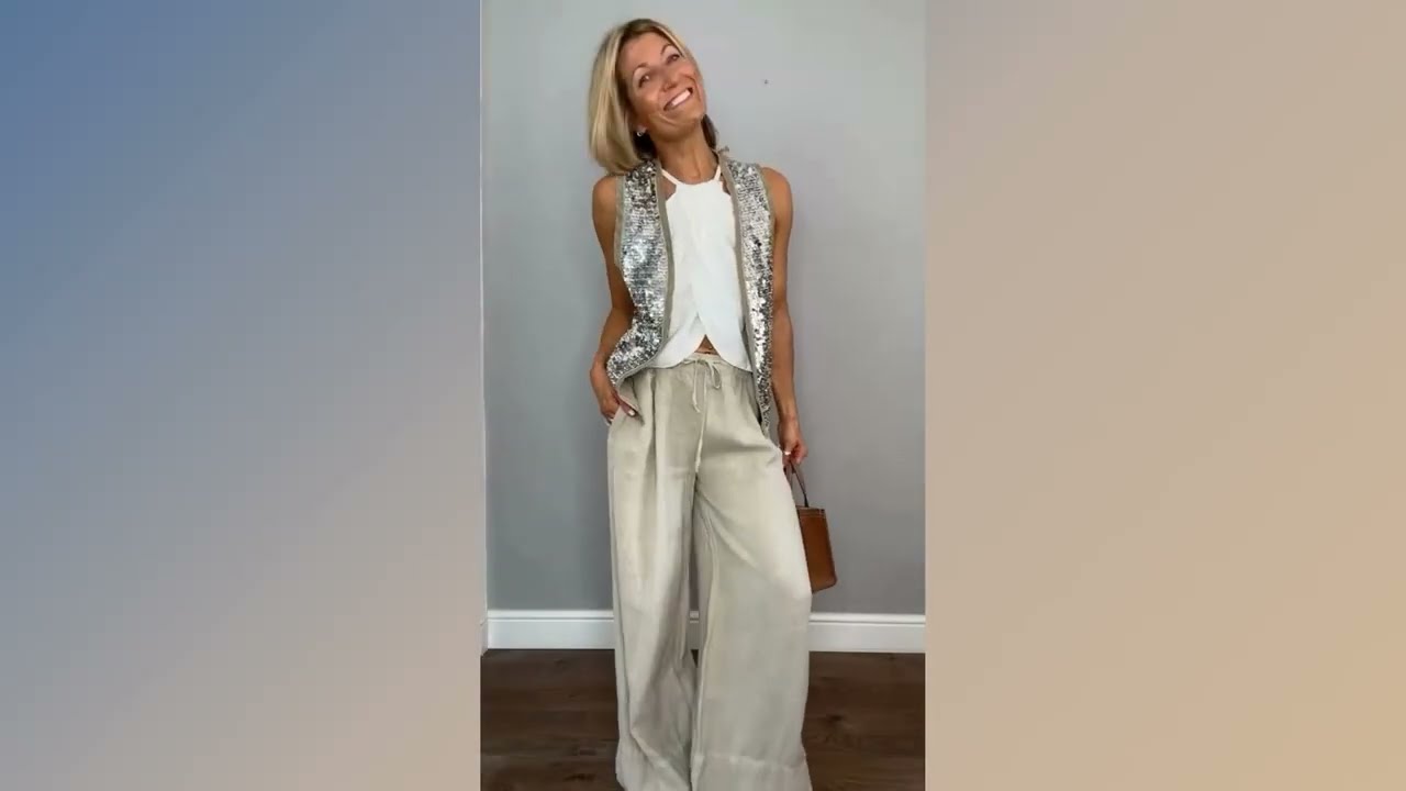 Casual Glamour: Drawstring Pants, Festive Vest & Halter Top 🥂✨ #fashiontrends #outfitideas
